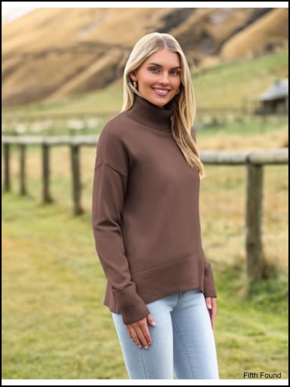 Chunky Knit Turtleneck Pullover Sweater High Low Hem Drop Shoulder Womens - Picture 2 of 4